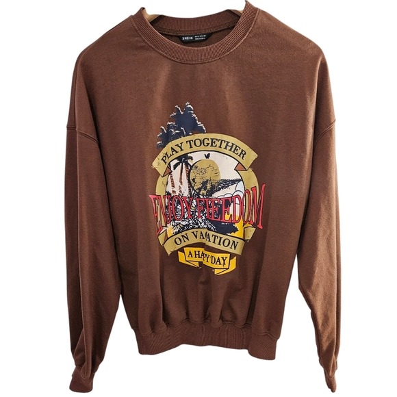 Shein Women Drop Shoulder Slogan Graphic Print Pullover Sweatshirt - Picture 2 of 12